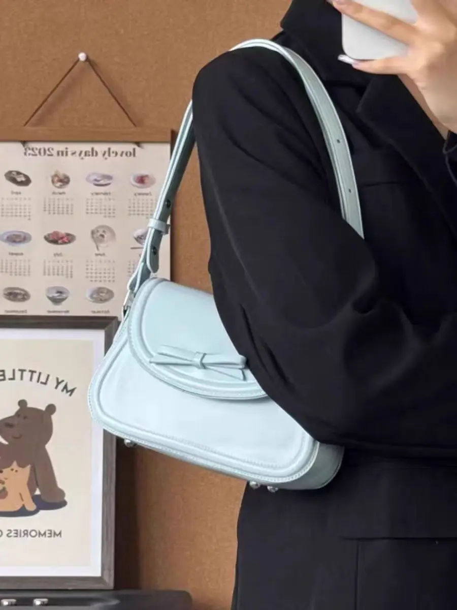 JIAERDI Vintage Bow Red Handbag Women Versatile Leather Chic Underarm Shoulder Bags Y2k Ladies Square Messenger Bag 2025 New