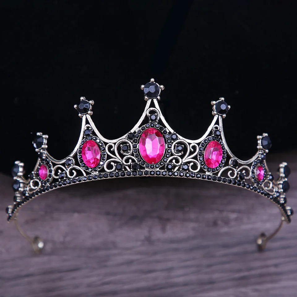 KMVEXO Baroque Vintage Black Gothic Crystal Crown and Tiara