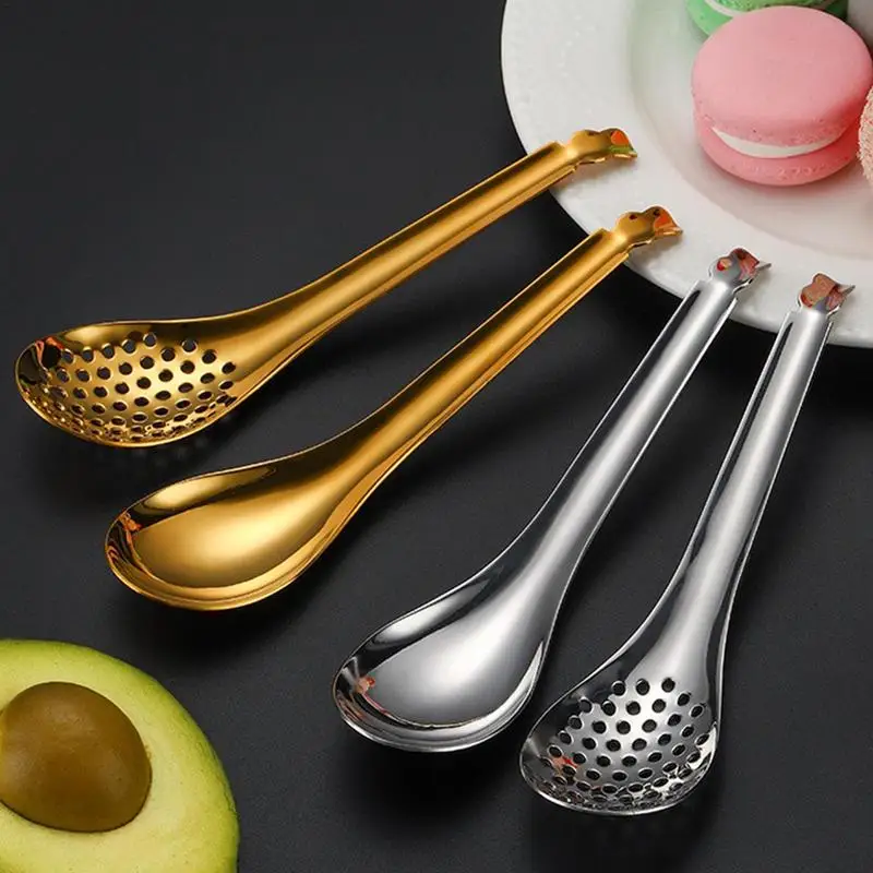 

Caviar Spoons Molecular Spherification Slotted Spoons Strainers Gold Silver Bar Spoon Colander Cooking Gadgets For Caviar Dips