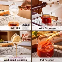 Glass Measuring Cup With Wood Handle 1pc Glass Espresso Measuring Cup Double Single Mouth Milk Coffee Clear Mug Coffee Supplies 4