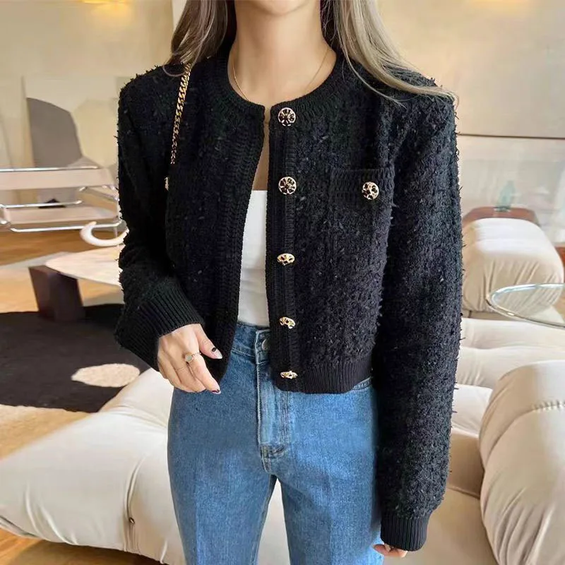 Zoki Sweet Women Vintage Cardigan Sweaters American Casual Long Sleeve O Neck Tops Fall Retro Female Single Breasted Cardigan