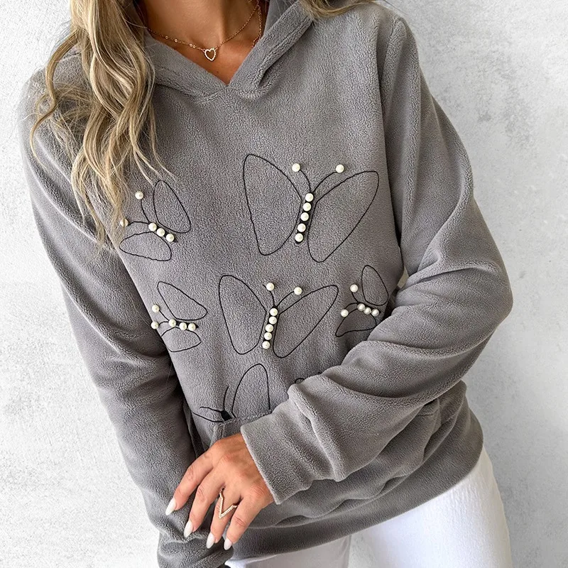 

Y2k Hoodies Women's Clothes Streetwear Elegant Beaded Fashion Casual Pullover Long Sleeve Top for Female 2023 Autumn and Winter