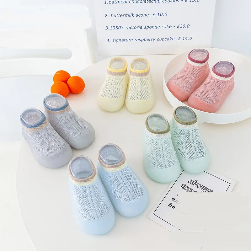 

Summer 2022 Baby Girls Solid Mesh Floor Socks Infant Kids Non-Slip First Walkers Toddler Boys Shoes Soft Rubber Sole Sneakers