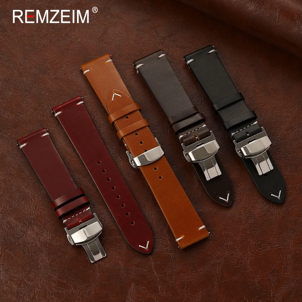 Vintage Casual Genuine Leather Watch Strap with Butterfly Buckle