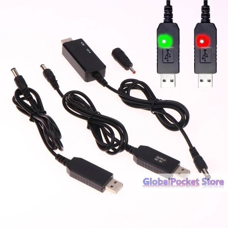 1세트 DC 5V를 12V로 변환하는 USB 케이블 부스트 컨버터 스텝업 코드, 와이파이 공유기/모뎀/팬용 5.5*2.1mm WiFi-보조배터리 케이블 커넥터
