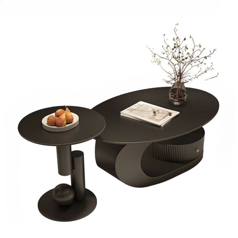 

Italian Light Luxury Stone Plate Oval Tea Table Modern Minimalist Advanced Design