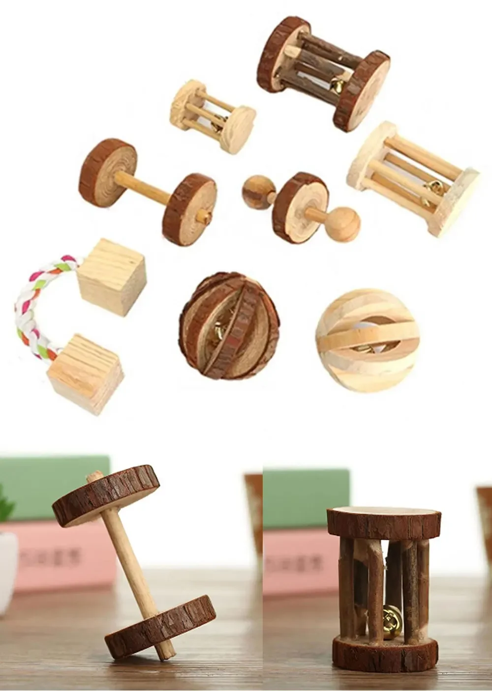 jouet en bois clochette pour lapin