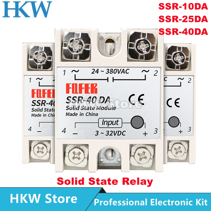 1 шт. SSR-10DA SSR-25DA SSR-40DA 10A 25A 40A твердотельный релейный модуль 3-32 В вход DC 24-380 AC выход