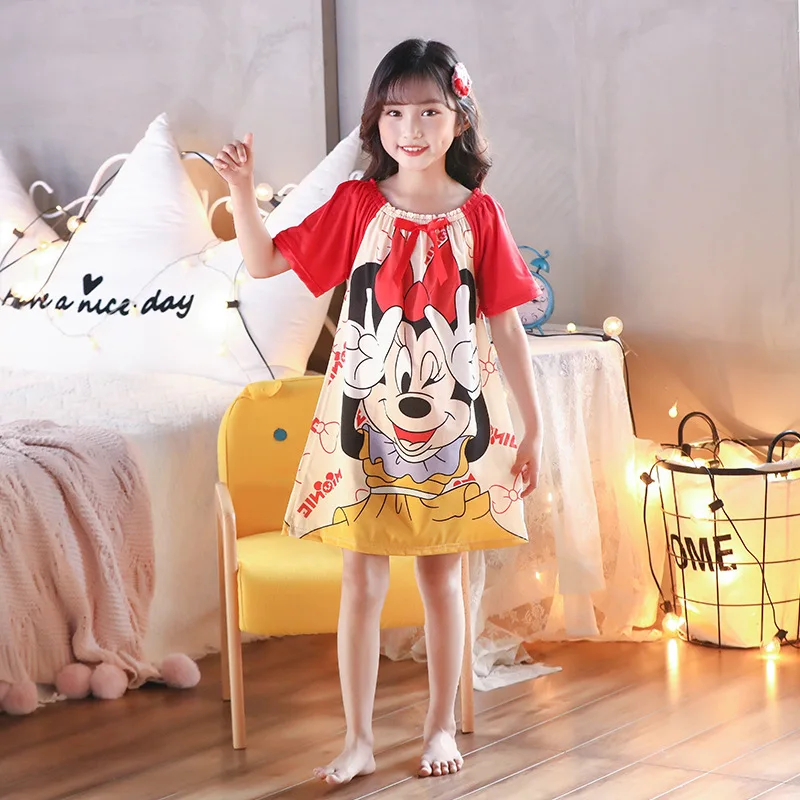 여아용 얇은 반팔 잠옷, 여름 공주 드레스, 귀여운 어린이 잠옷, 가정 드레스, 외부 착용 가능