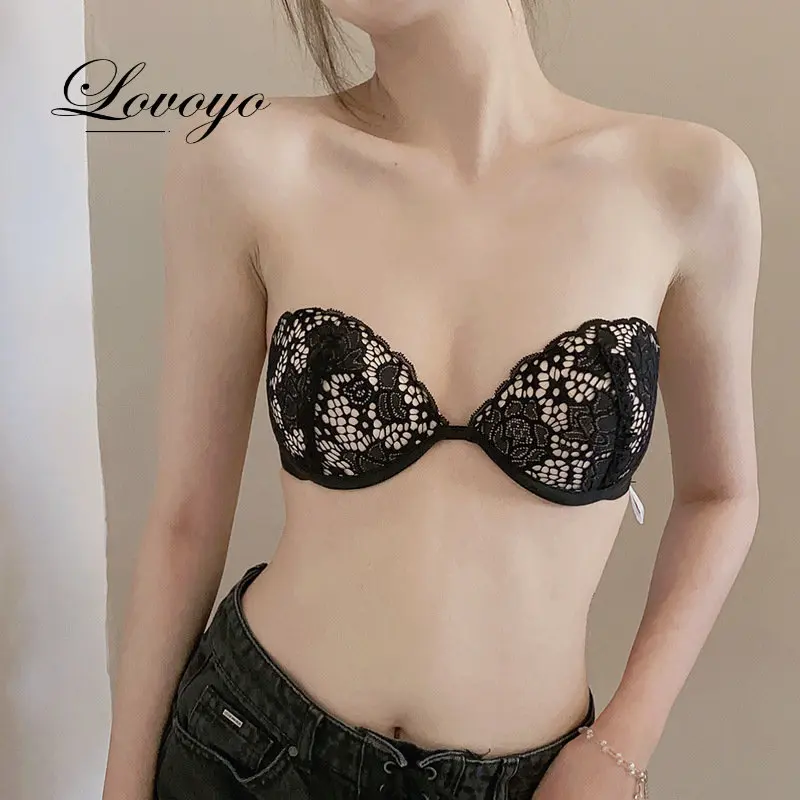 

Fashion Strapless Lace Women Sexy Lingerie Backless Invisible Wireless Bralette 1/2 Cup Push Up Underwear Girl Bras strapless