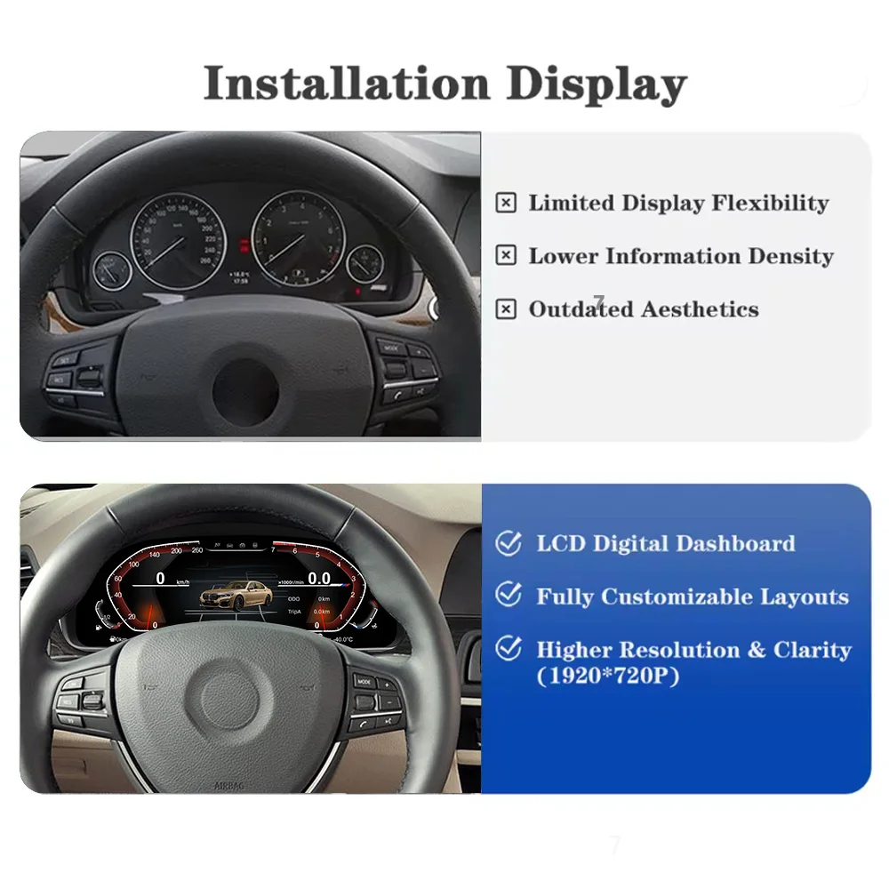 BMW 5/6/7 시리즈 X3/X4/X5/X6 F01 F07 F10 F15 F16 F18 F25 F26 디지털 대시보드 속도계 LCD 클러스터 계기판
