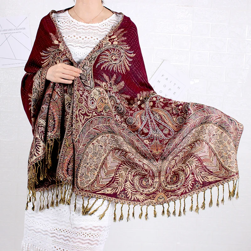 Bohe Style Paisley Jacquard Scarf Women Winter Warm Pashmina Blanket Scarves Ethnic Lady Handkerchief Fringed Shawl women cashmere feel shawl lady classic paisley cape spring fall vintage cardigan winter relief feeling cloak soft large blanket