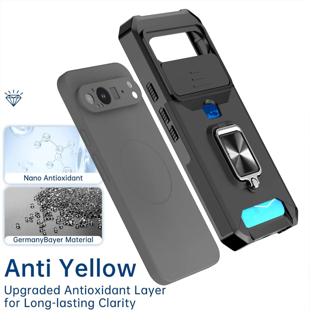 Luxurious Magnetic Phone Case with Slide Camera Protection and Folding Ring Stand