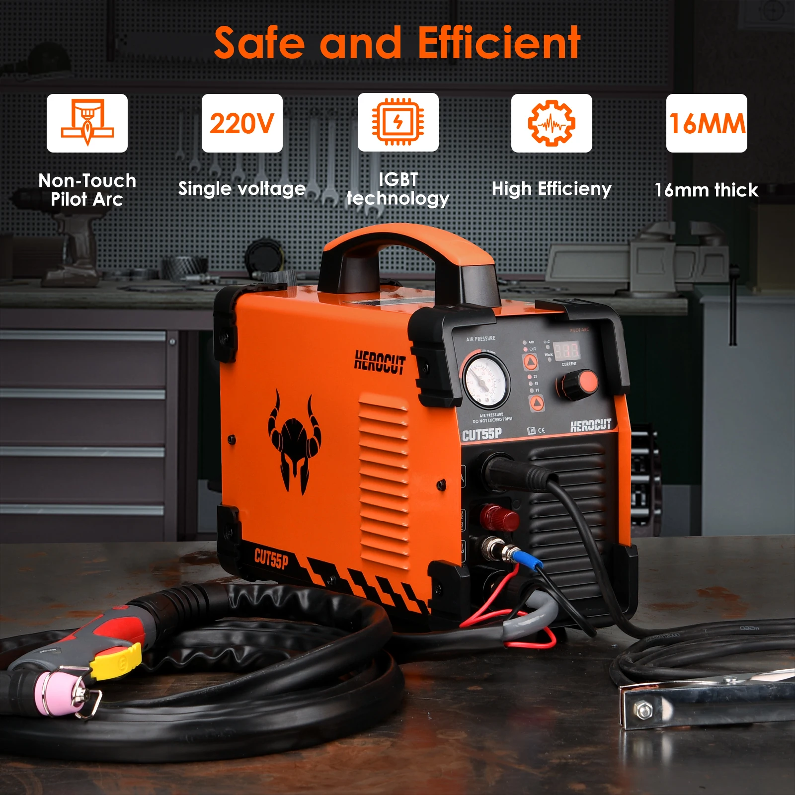 HEROCUT 55Amps Pilot Arc Plasma Cutter CUT55P Pilot Arc 220V Plasma Cutting Machine,Max Cutting Thickness 16mm 3