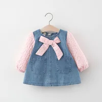 Newborn baby Girls Spring fall clothes Outfits Bow Denim Dress costume for toddler baby Girl cloth 1 year Birthday Dresses dress 3