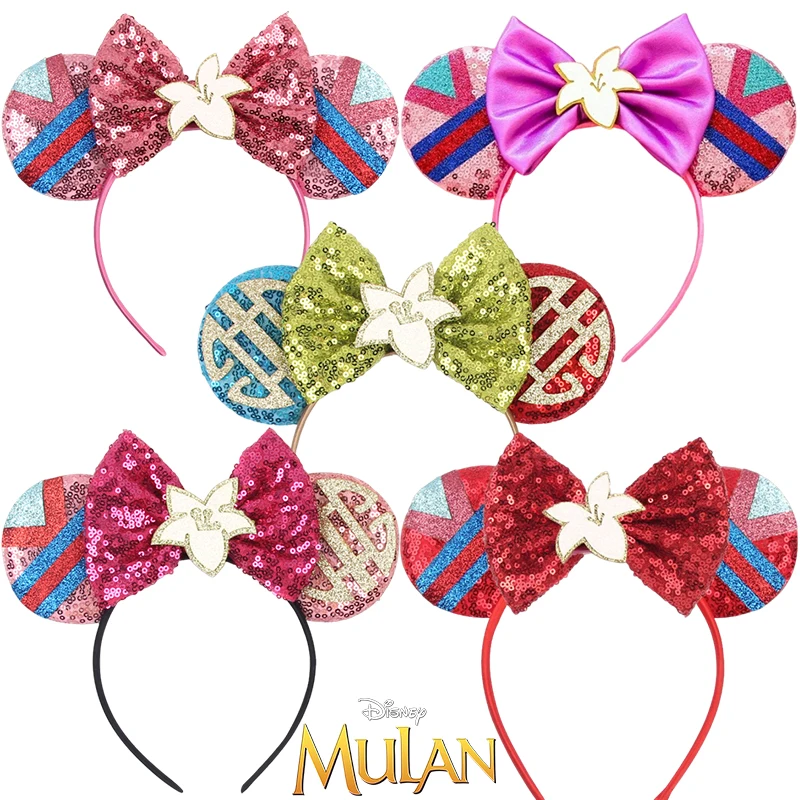 

Disney Mickey Mouse Mulan Ear Headband for Adults Women Flower Sequins Bows Hair Accessories Girls Party Hairbands Kids Headwear