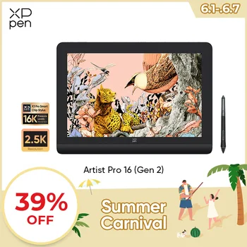 XPPen Artist Pro 16 2세대 그래픽 태블릿 모니터, 16 인치 드로잉 디스플레이, 16K 압력 레벨, 2.5K 해상도, 윈도우 안드로이드 맥용