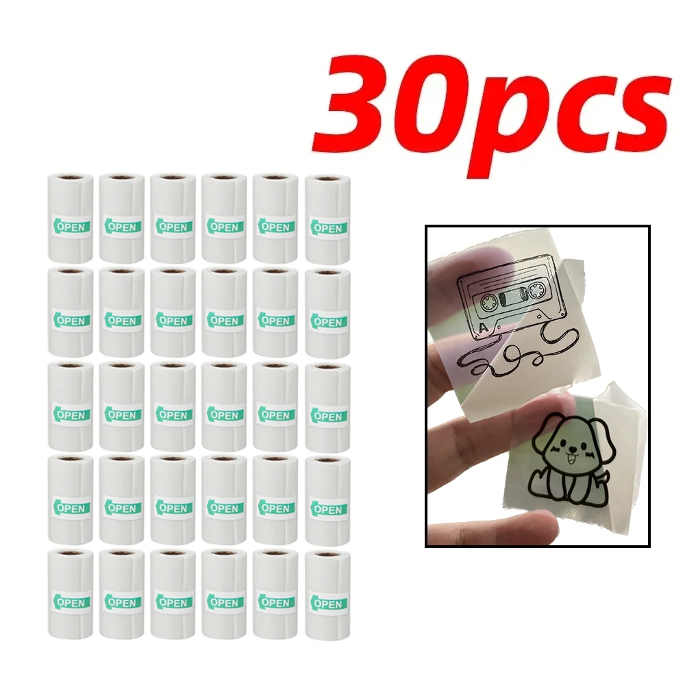 30PCS Mini Printer Paper Transparent Thermal Sticker Paper Self-adhesive Printer Paper Printer For Photos Notes 5.7 x 2.5cm