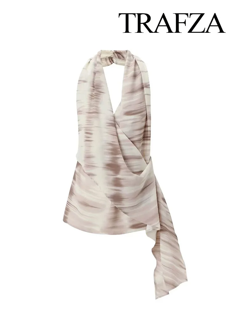 

Женский топ с лямкой на шее и открытой спиной, с асимметричными складками