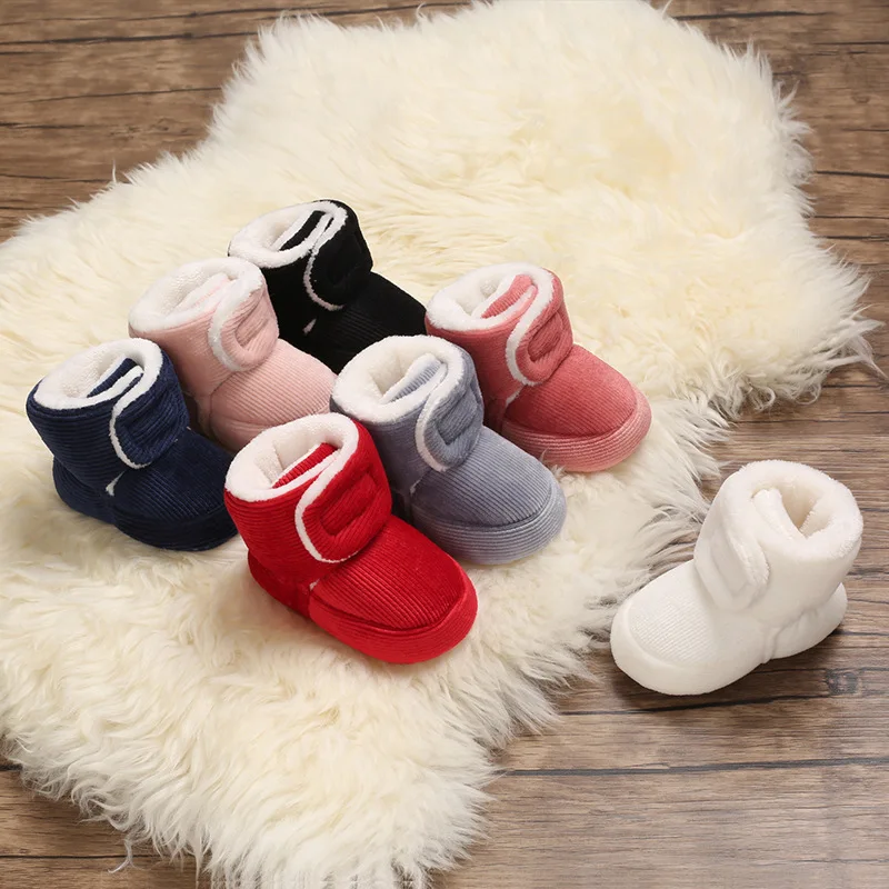 

Winter Newborn Baby Cotton Shoes Baby Girl Boy Plus Velvet Warm Snow Boot Solid Soft Sole First Walker Toddler Infant Crib Shoes