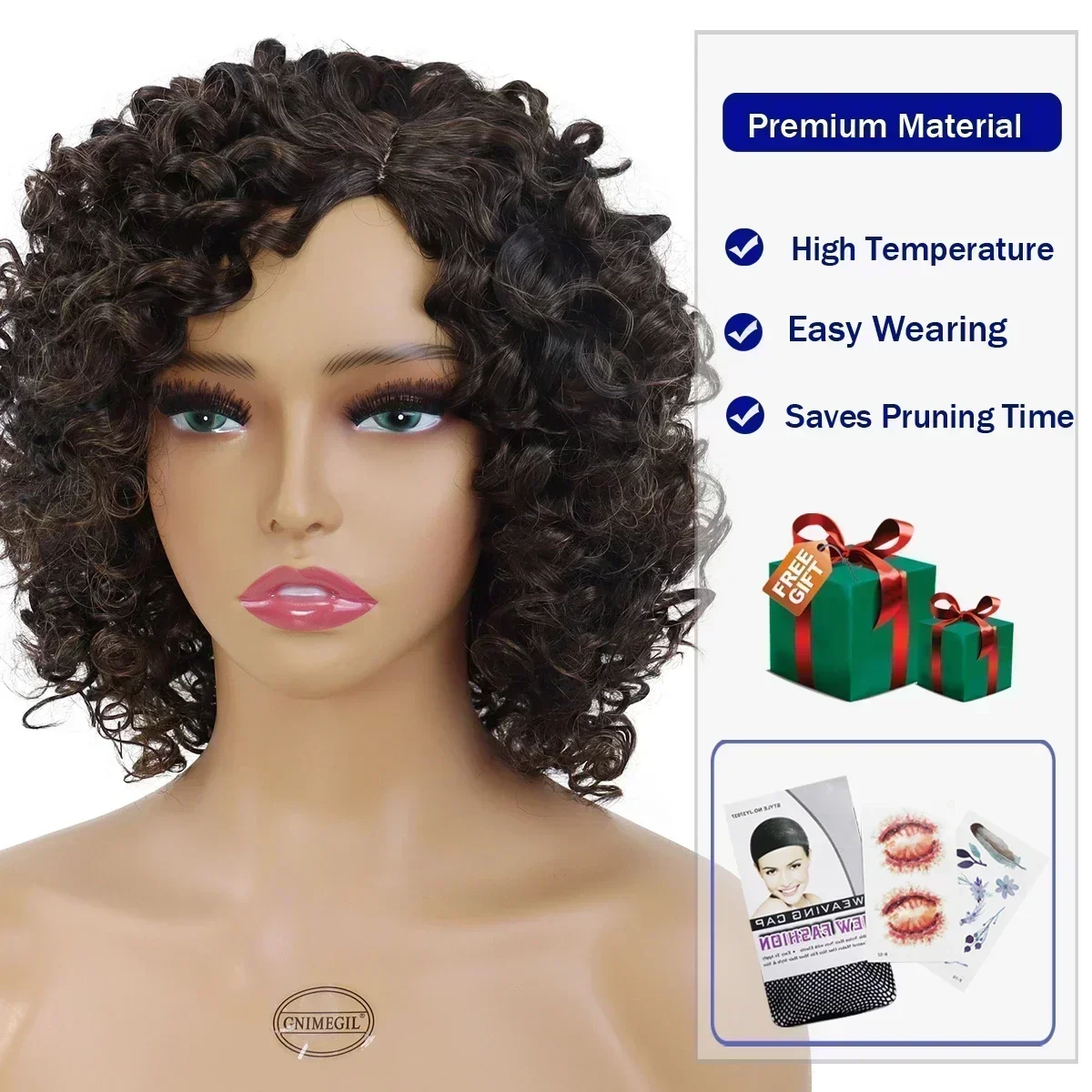 Synthetic Brown Curly Wigs for Black Women Short Afro Wig Natural