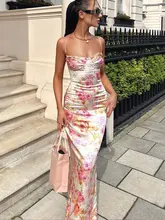 Summer Spaghetti Strap Floral Maxi Dress Elegant Bodycon Style
