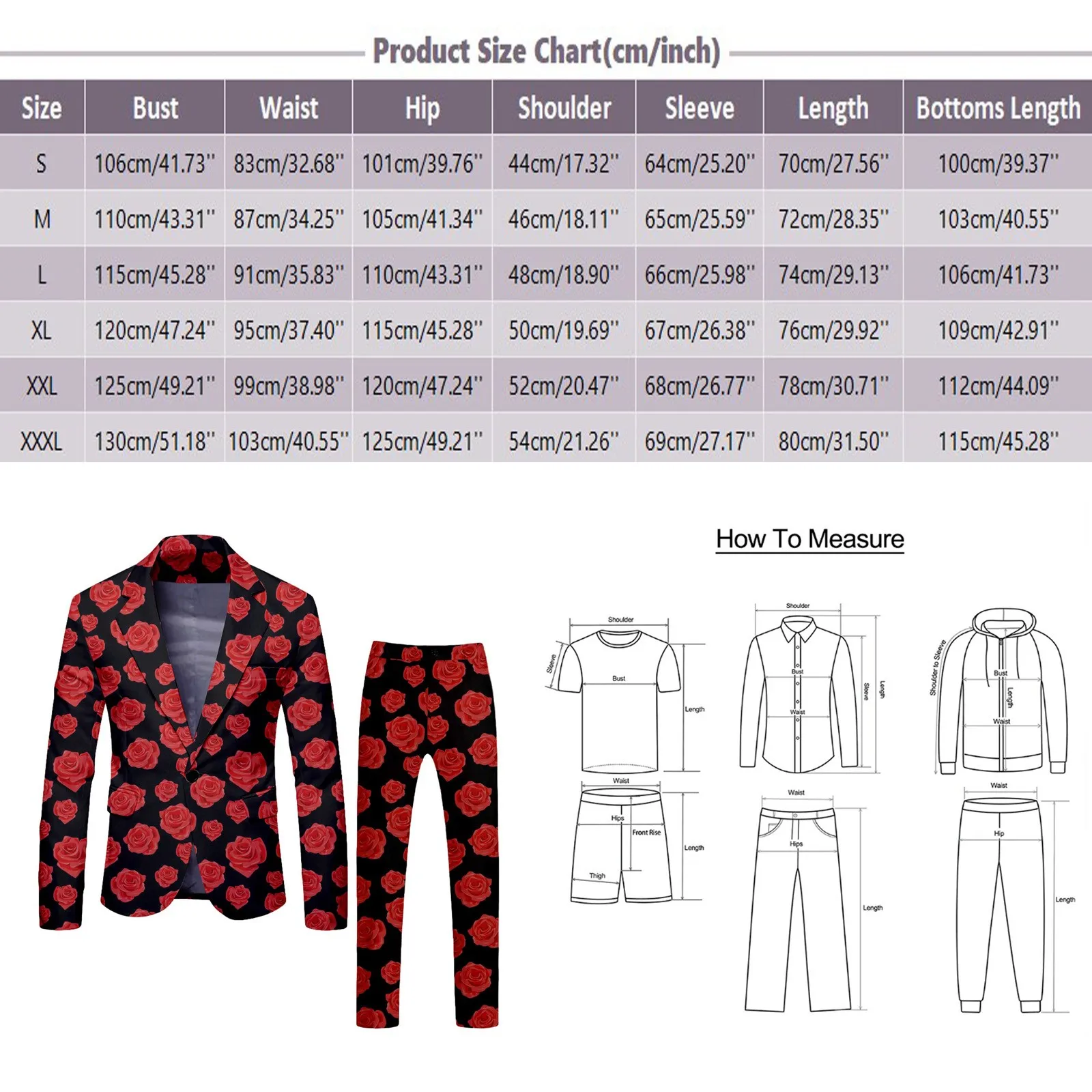 Men Blazer Pants Red Love Heart Print Slim Fit One Button Pockets Suit Set Men Clothes Business Suit Jacket Trousers Outfit