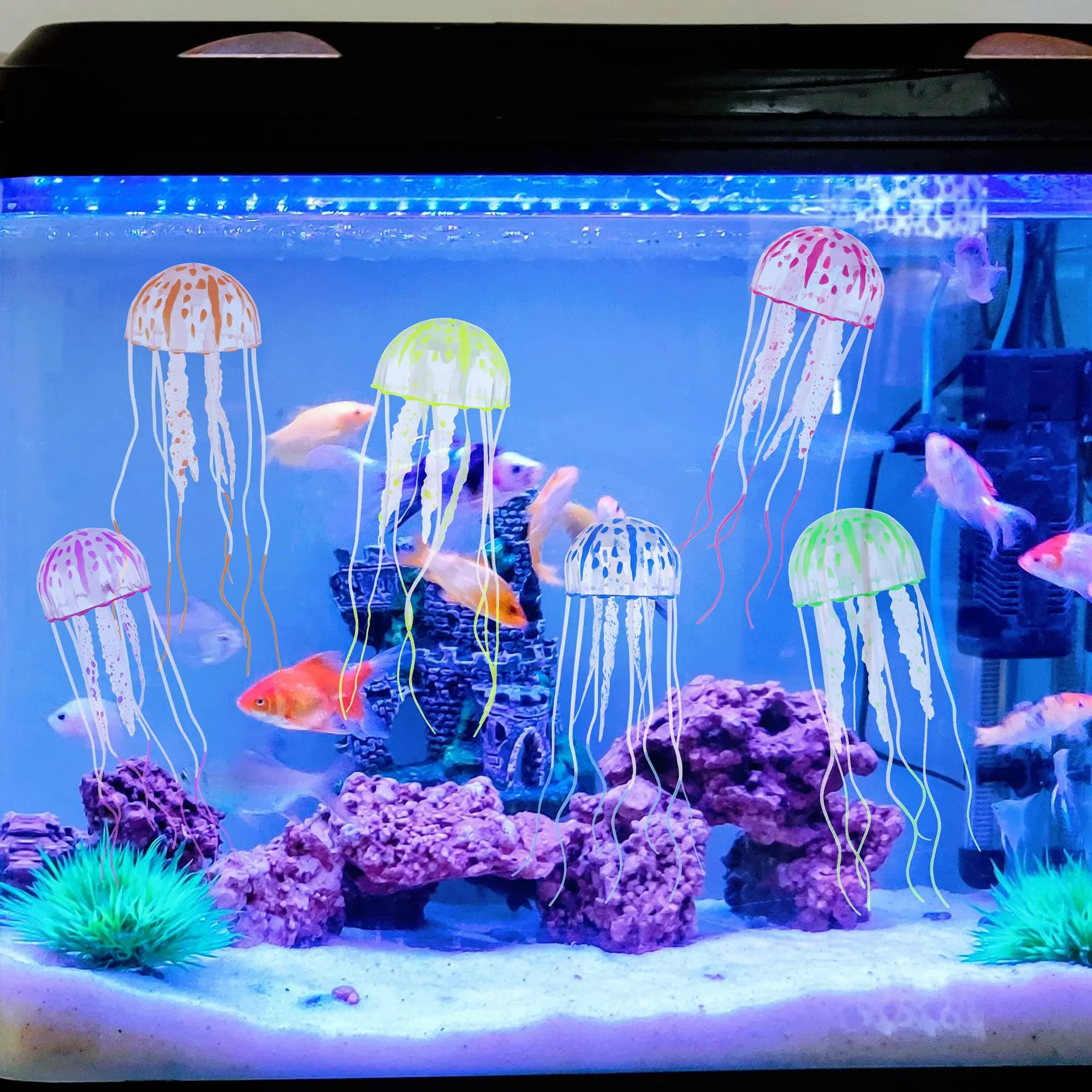 6PCs Multi-color Jellyfish Aquarium Decorations Glowing Glowing Jellyfish  Fish Tank Decorations Silicone Artificial Ornament