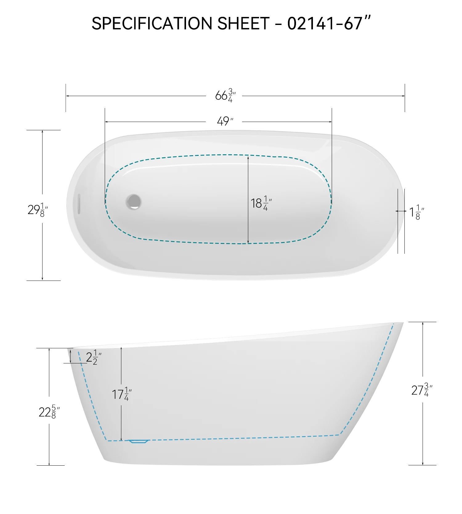 67'' Acrylic Freestanding Soaking Bathtub with Classic Slotted Overflow and Toe-tap Drain in Chrome, cUPC Certified.Easy to Inst 5