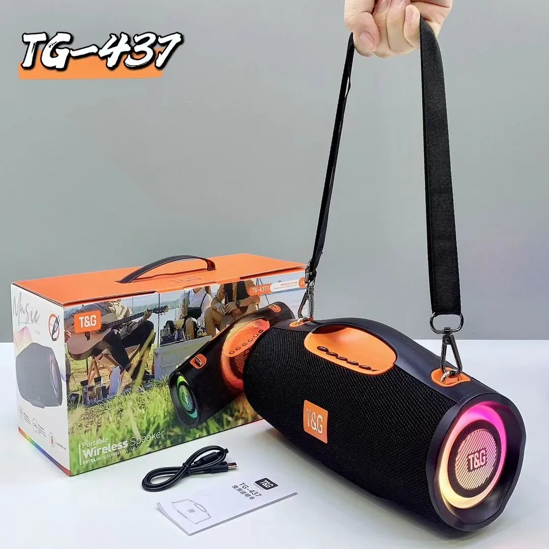 New TG437 20W portable wireless Bluetooth speaker with heavy bass and stereo subwoofer player with LED dazzling lights TF/FM/MP3 3