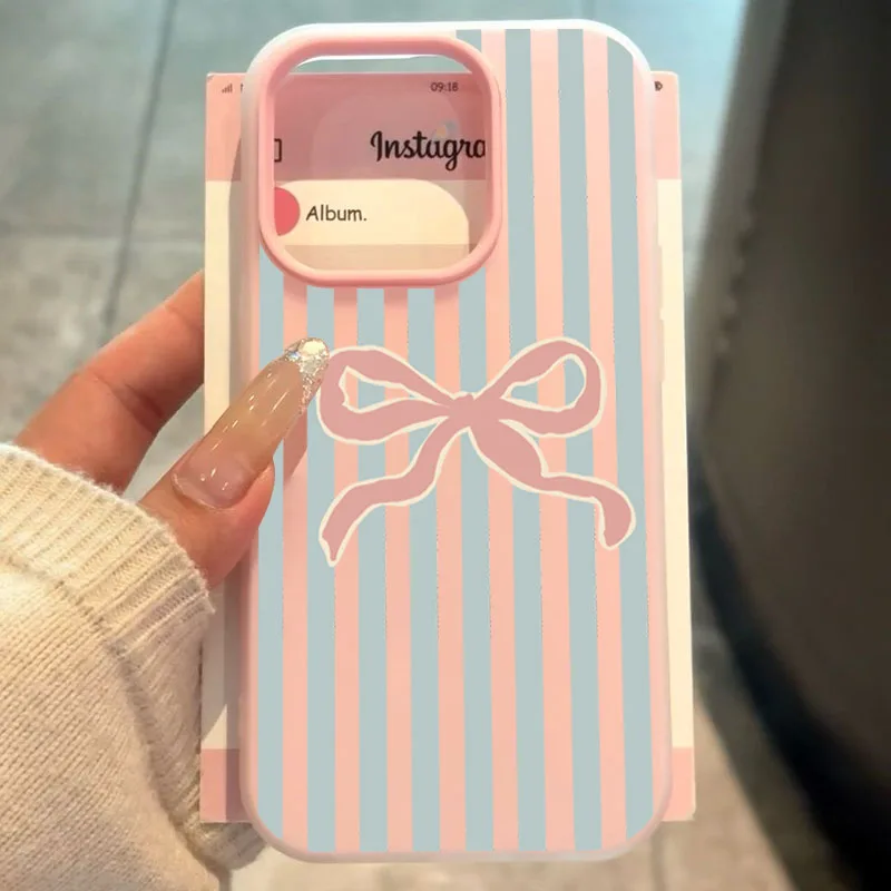 Pink Bow Pattern 2-in-1 Stylish Stripe Phone Case Cover