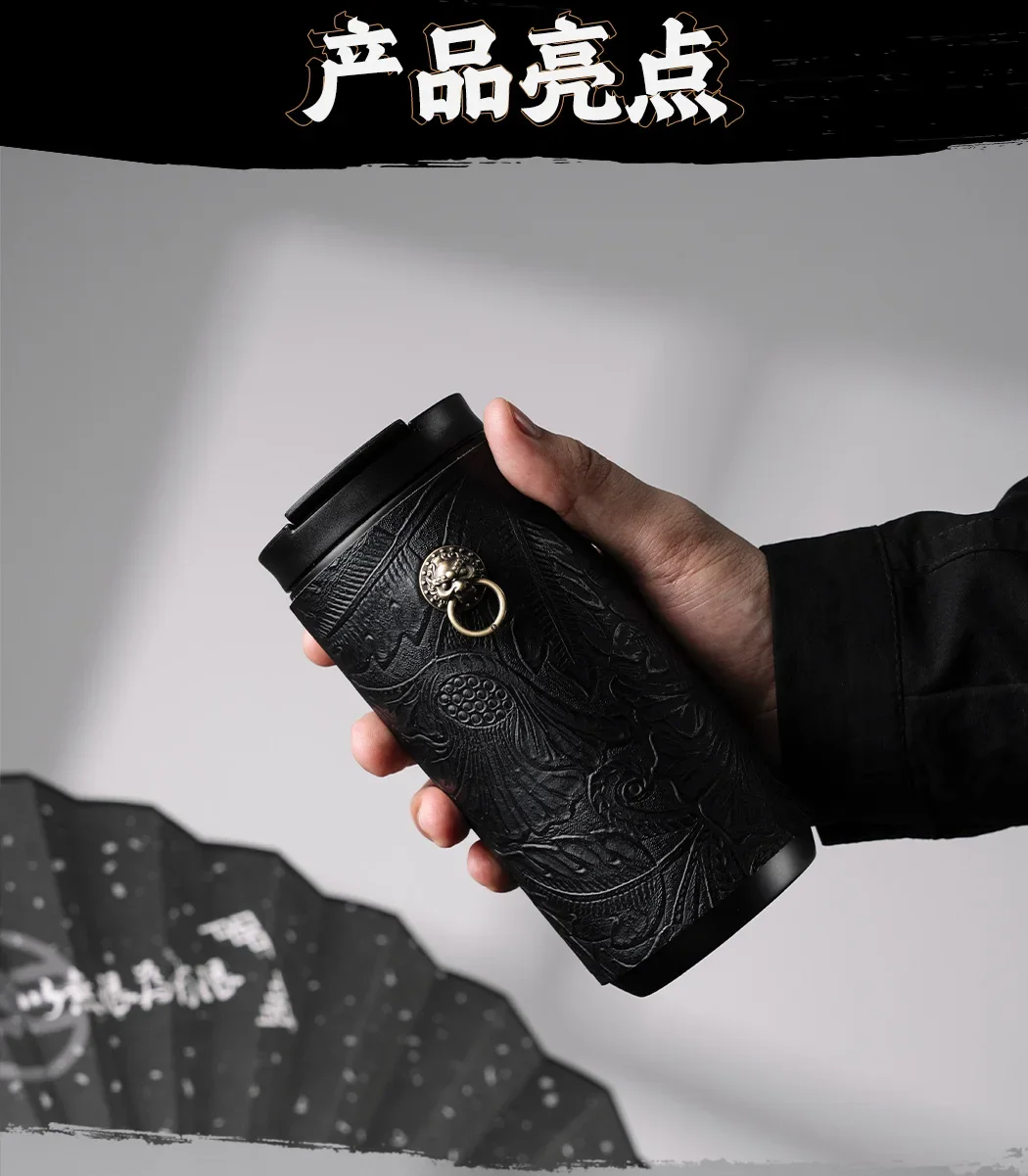 브론즈 라이온 커피 보온병 스테인리스 스틸 남성용 오픈 리드 400ml