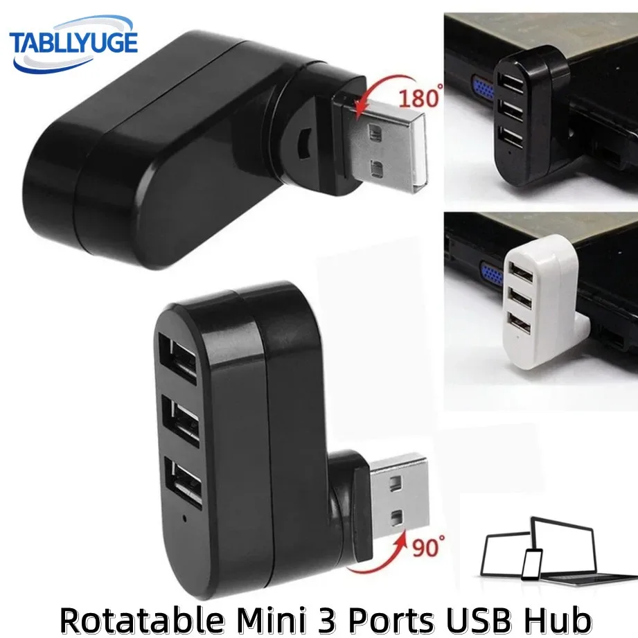 Rotatable 3-Port USB 2.0 Hub Adapter for Computers and Laptops