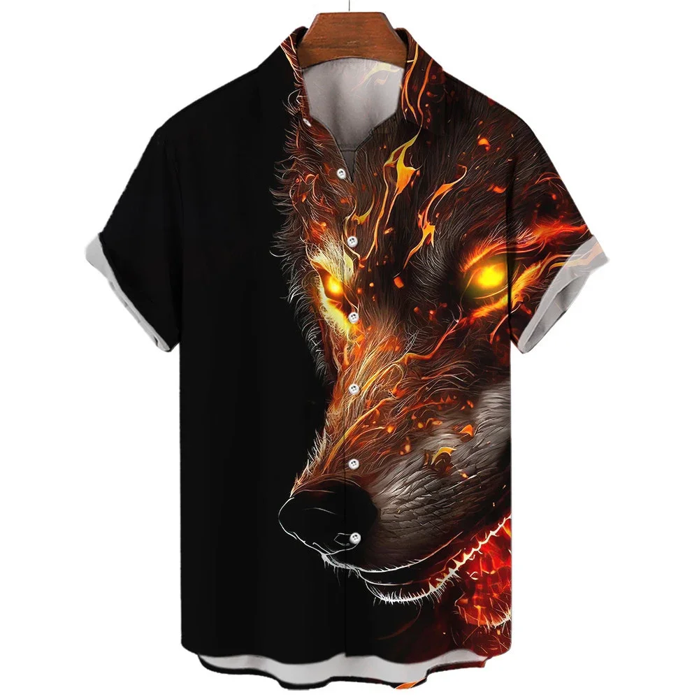 Wolf 3D Printed Havana Beach Shirts, Casual Fashion, Oversized Streetwear, Short-sleeved Shirts, Blouses, Men's Clothing 4