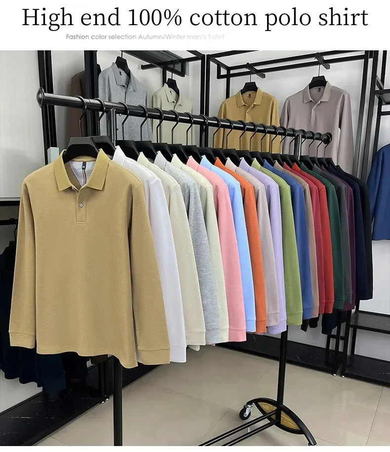 Men’s 100% cotton long sleeve polo shirt for autumn wear