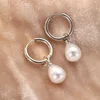 Boucles d'oreilles créoles en acier inoxydable pour femmes, pendentif en forme de goutte d'eau, Imitation de perles, tempérament Simple, bijoux cadeaux pour les déplacements quotidiens