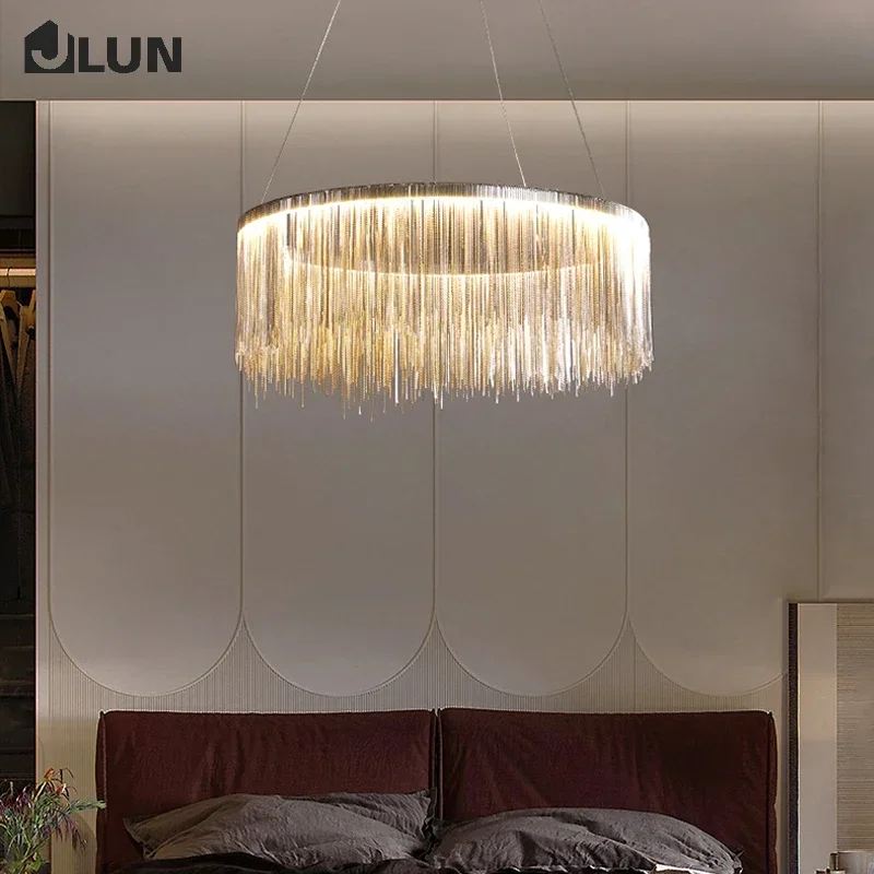 

Postmodern high-end art chandelier simple creative living room light luxury designer tassel dining room bedroom lamp