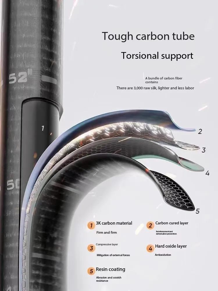 Multifunctional Carbon Cane for Mountaineering, Ultra Light, Stretchable, Anti Slip, Lightweight, Outdoor Hiking, New