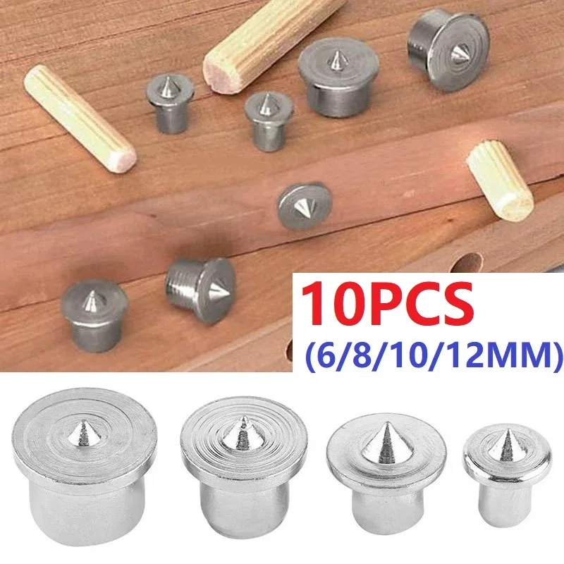 10 Pcs Dowel Centre Point Pin Set Wood Timber Marker Hole Tenon Center Set 6/8/10/12mm Wood Drill Power Accessories Tools Plugs