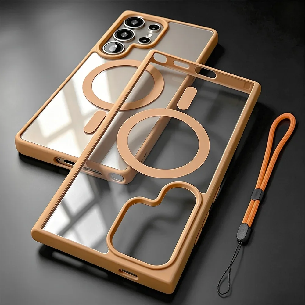 Sleek Transparent Acrylic Magnetic Phone Case with Hand Rope Cover