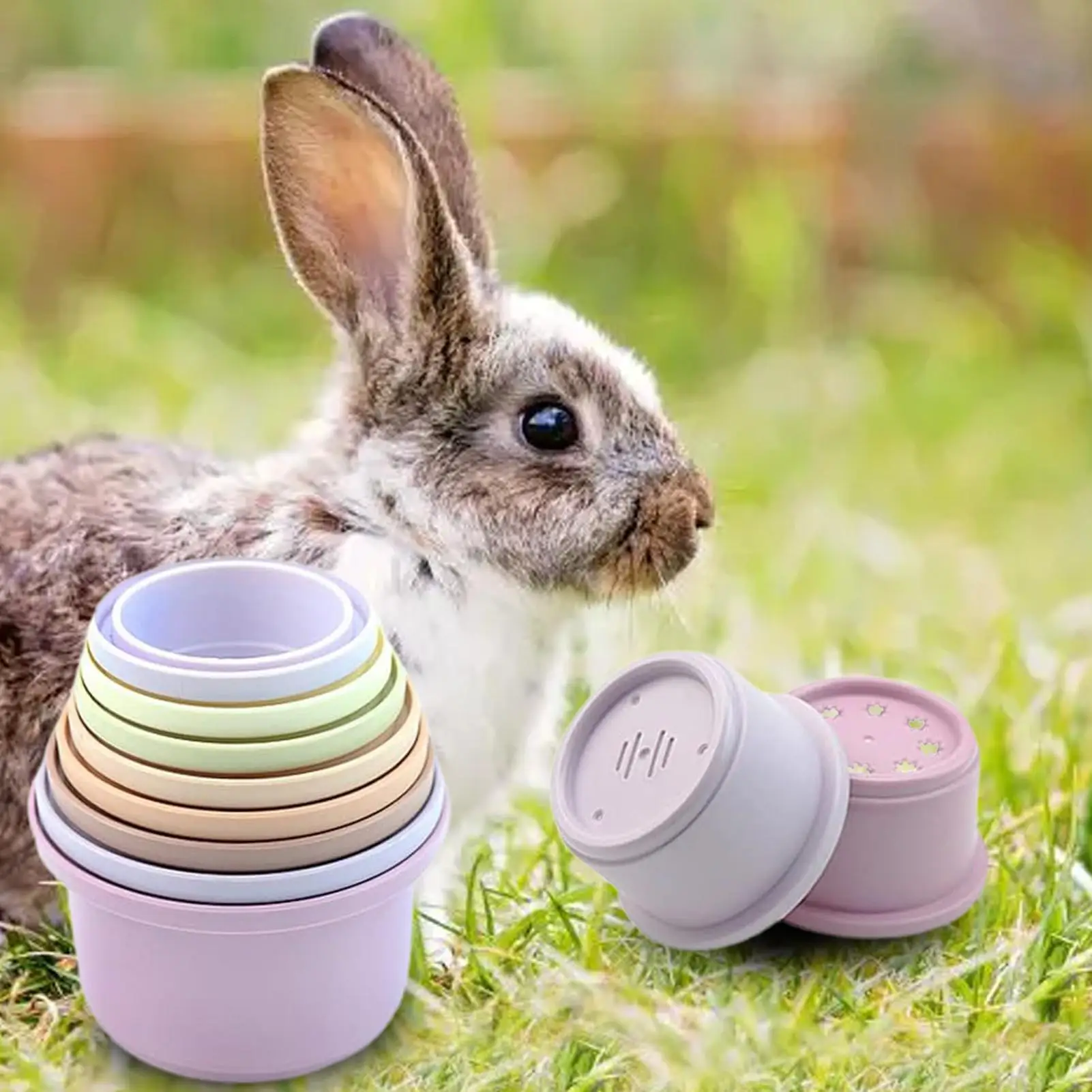hot 8Pcs Stacking Cups Toys for Rabbits Chinchillas Guinea Pigs Multi-Colored Reusable Plastic Nesting Toys Stacking Cups Set