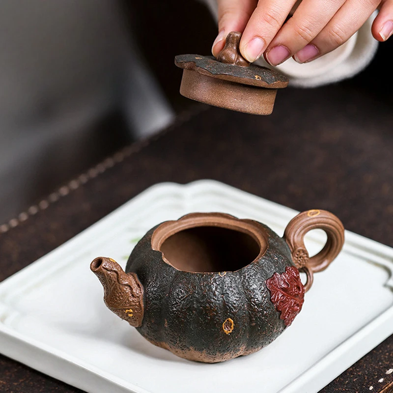 Chinese Style Pumpkin Shaped Teapot, Purple Clay Old section mud, Kung Fu Household Supplies, Pure Handmade, 140ML Tea Pots, 1Pc