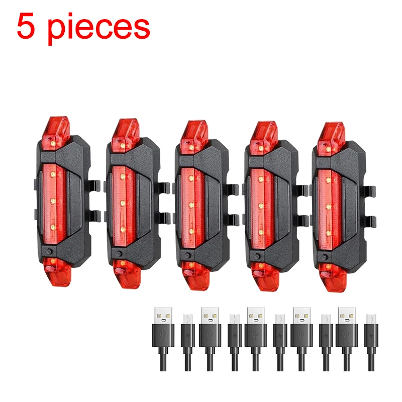 

5pieces Bicycle Taillight Bike USB LED Rechargeable MTB Road Bike Rear Back Light Lamp Flashlight Cycling Bicycle Accessories