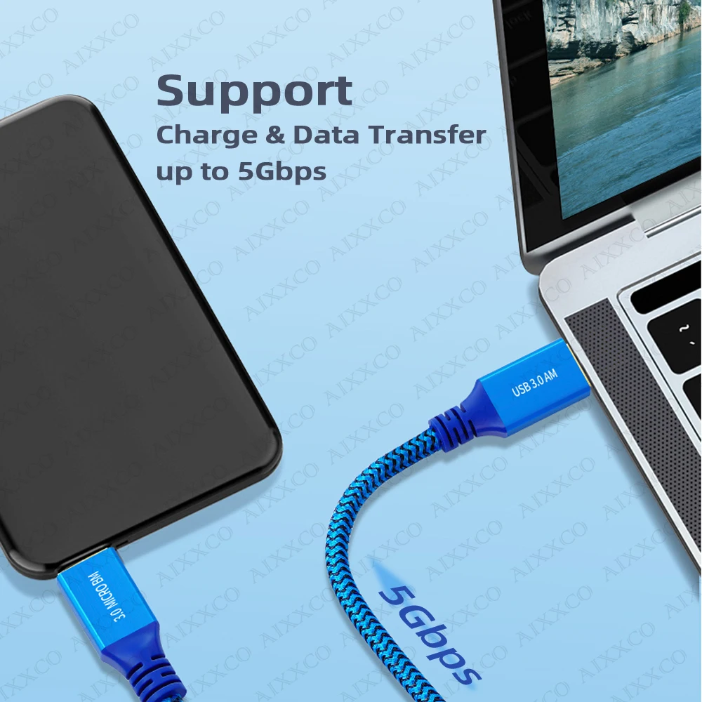 AIXXCO USB 3.0 하드 드라이브 케이블-마이크로 B 케이블 5Gbps(외장 HDD용) 2m 3m 5m USB 3.0 데이터 브레이드 코드