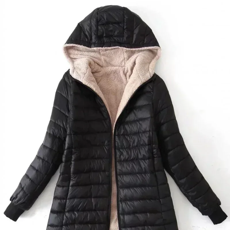 Women Winter Warm Lined Quilted Jacket Fuzzy Fleece Lightweight Zip Long Sleeve Hooded Coat With Pocket Fashion Coats Outwear