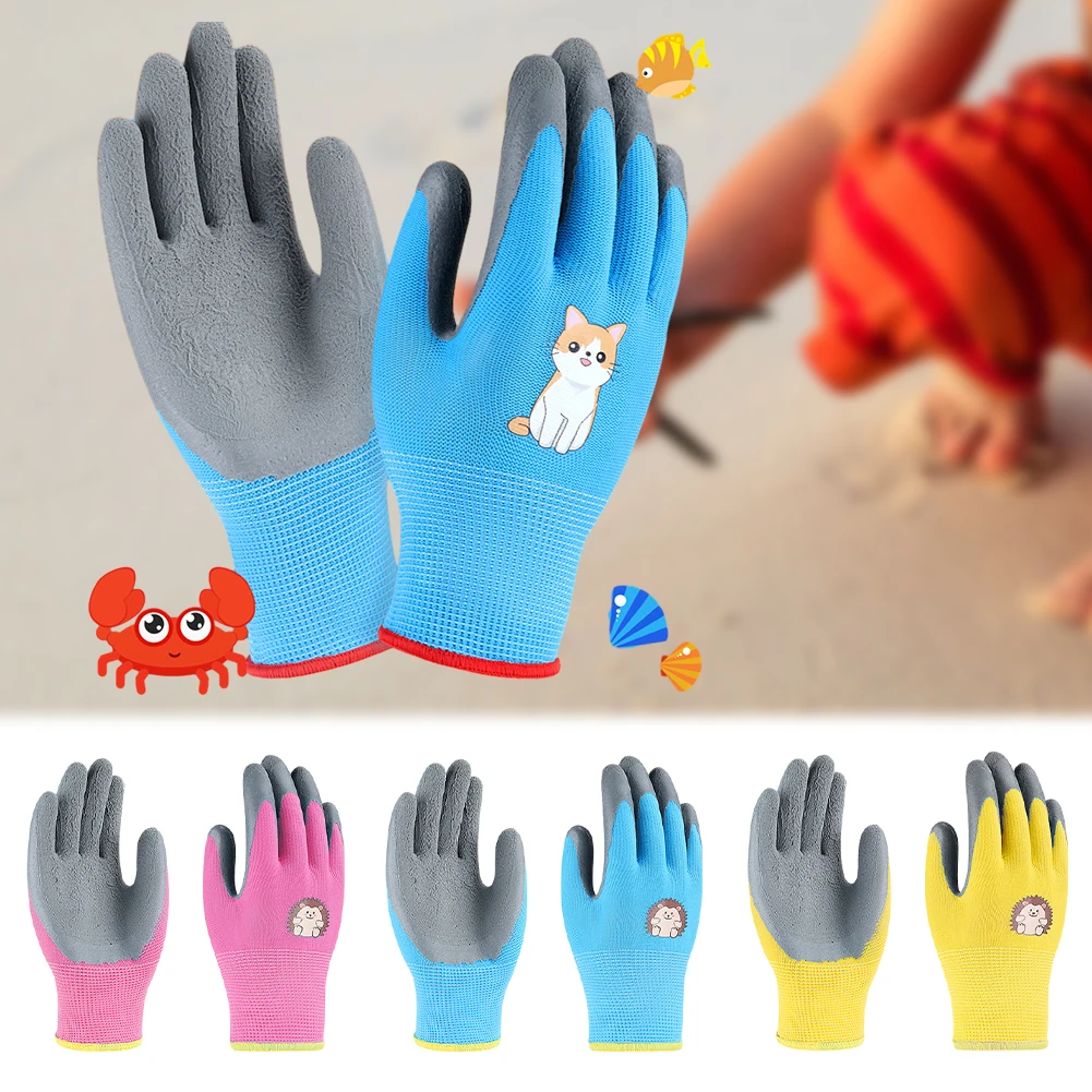 1 Pair Children Nitrile Cartoon Protective Gloves Camping Gardening Picking Beach Comb Thicken Wear-Resistant Latex Gloves 2