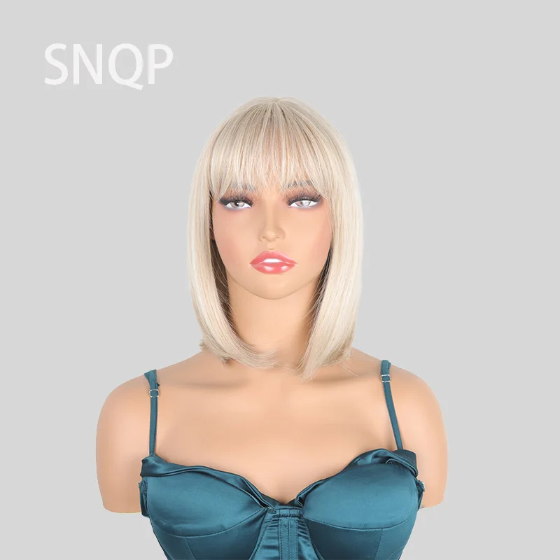 SNQP 12inch Short Straight Blonde Wig New Stylish Hair Wig for Women Daily Cosplay Party Heat Resistant High Temperature Fiber anogol klee game genshin impact cosplay wig blonde double ponytail heat resistant synthetic anime wigs halloween party