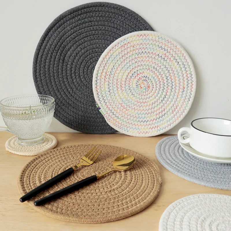 4SizesCottonWeavingDiningTablePlacematDinnerPlateBakingCoffee