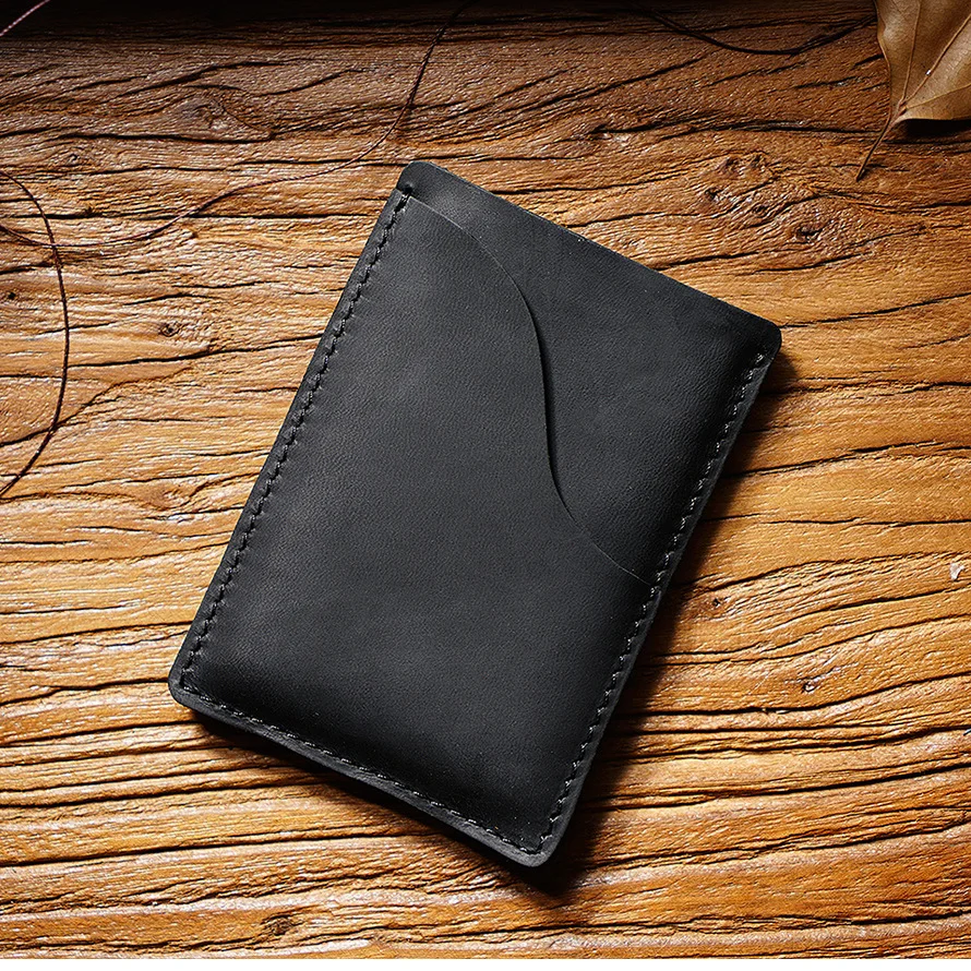Top-Grain Leather Card Holder-Vintage Crazy Horse Leather Multi-Functional Wallet, Minimalist Coin & Bank Card Organizer Case