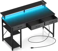 Computer Desk with Power Outlets & LED Light, 47 inch Home Office Desk , Modern Work Desk for Home Office, Carbon Black 1